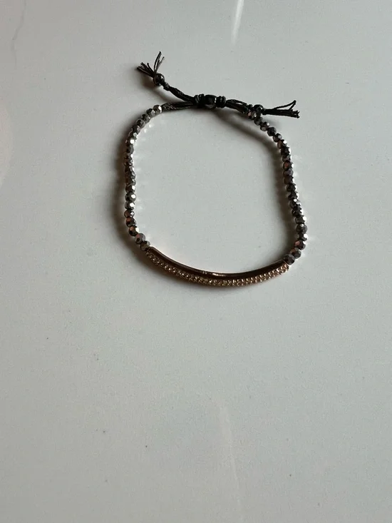 Stella & Dot Hematite Bead Bracelet with Gold Pave Bar - Picture 1 of 4